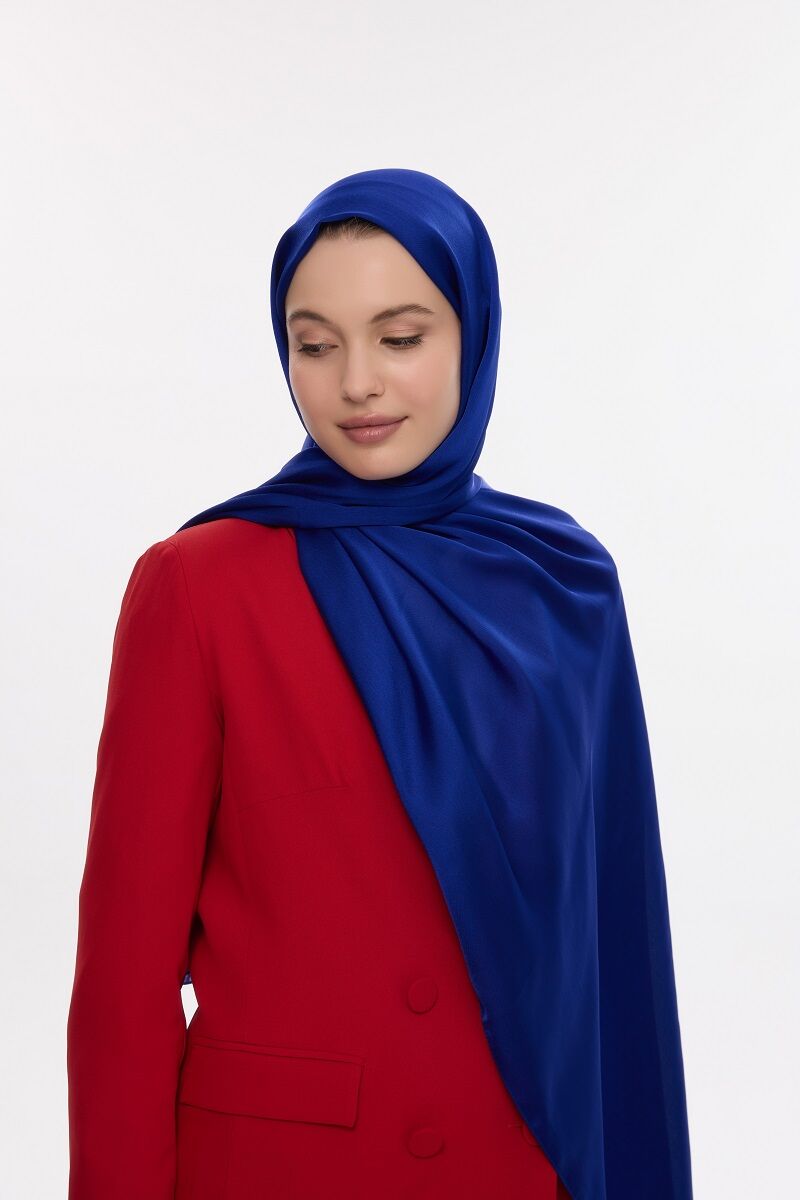 Abiye Saten Janjan Şal - Saks - 4