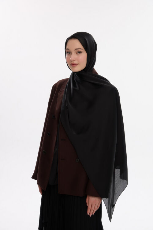 İdol Saten Janjan Şal - Siyah - Camellia Scarfs (1)