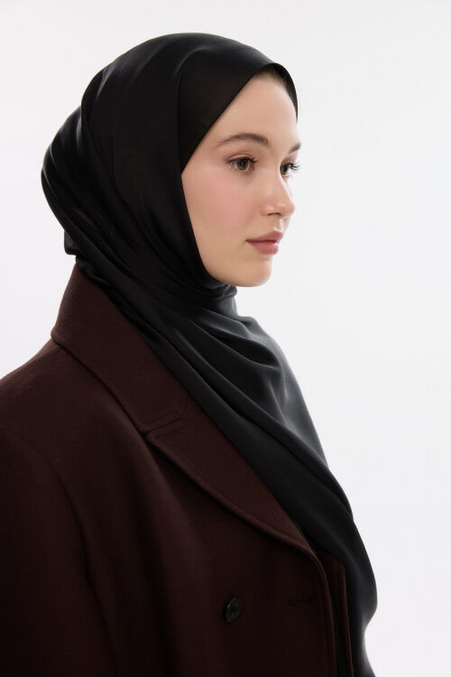 İdol Saten Janjan Şal - Siyah 