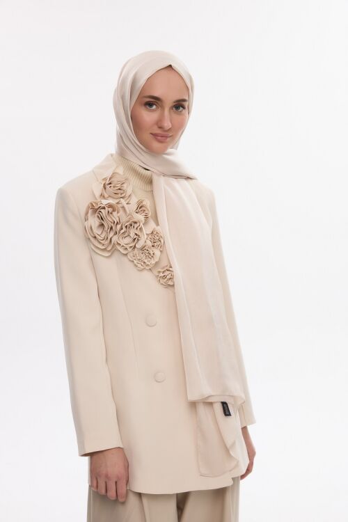 İdol Saten Janjan Şal - Taş - Camellia Scarfs (1)