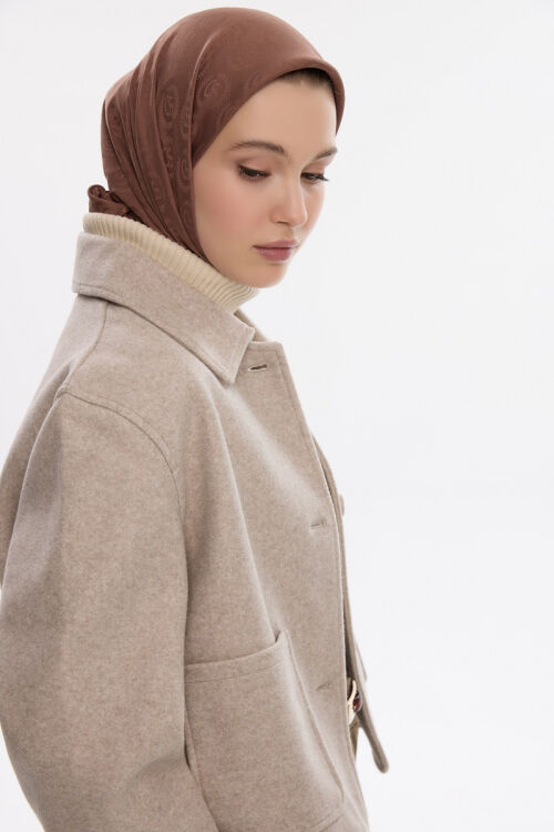 İpeksi Jakar Cs Desen Eşarp - Açık Kahve - Camellia Scarfs (1)