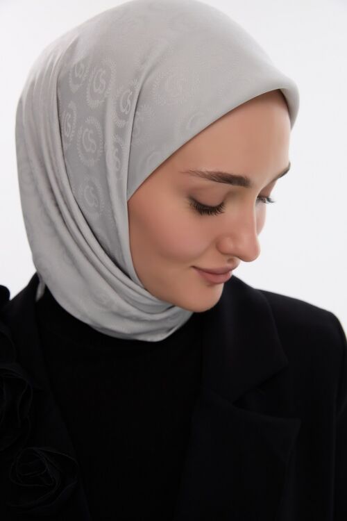 İpeksi Jakar Cs Desen Eşarp - Gümüş Gri 