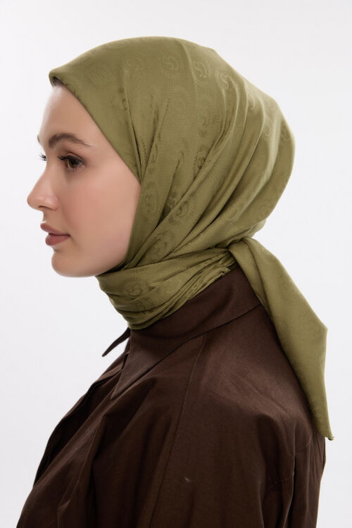 İpeksi Jakar Cs Desen Eşarp - Haki - Camellia Scarfs (1)