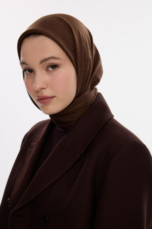 İpeksi Jakar Cs Desen Eşarp - Kahve - Camellia Scarfs (1)