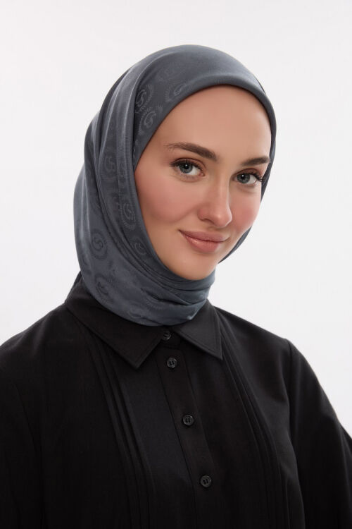 İpeksi Jakar Cs Desen Eşarp - Koyu Gri 