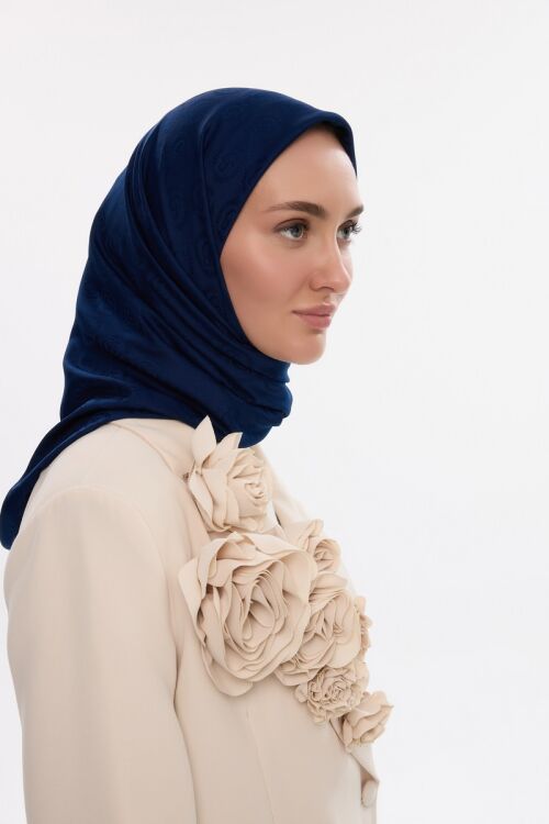 İpeksi Jakar Cs Desen Eşarp - Lacivert - Camellia Scarfs (1)