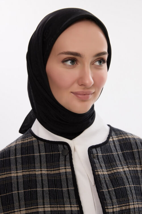 İpeksi Jakar Cs Desen Eşarp - Siyah - Camellia Scarfs (1)