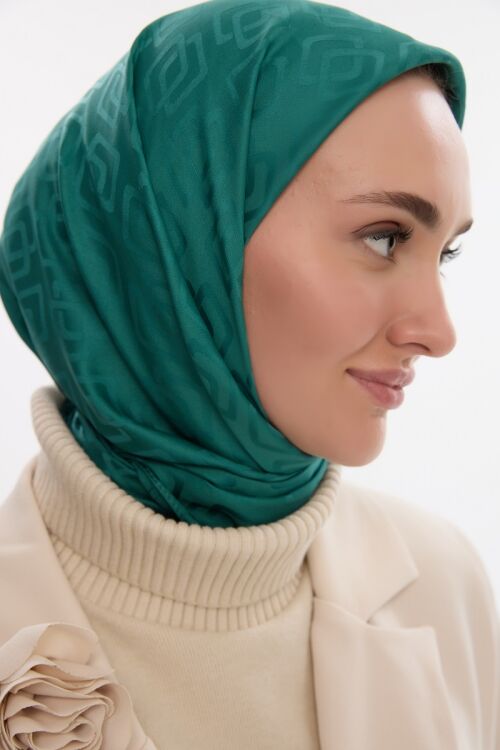 İpeksi Jakar Dama Desen Eşarp - Açık Benetton - Camellia Scarfs
