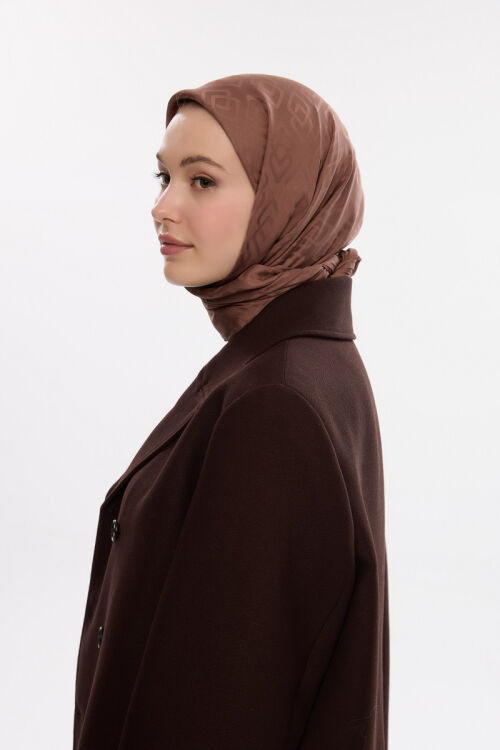 İpeksi Jakar Dama Desen Eşarp - Açık Kahve - Camellia Scarfs (1)