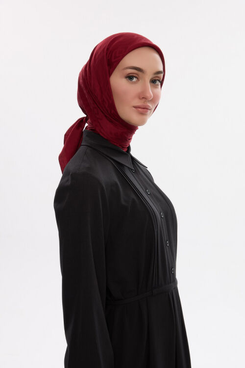 İpeksi Jakar Dama Desen Eşarp - Bordo - Camellia Scarfs (1)