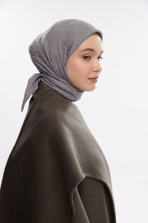 İpeksi Jakar Dama Desen Eşarp - Füme - Camellia Scarfs