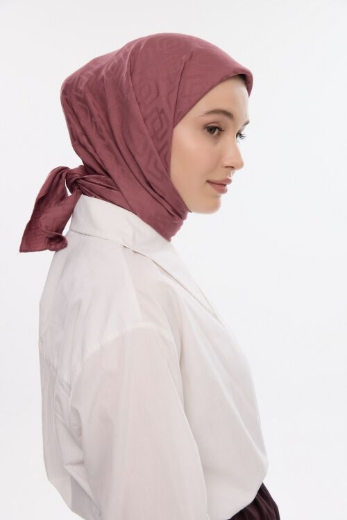 İpeksi Jakar Dama Desen Eşarp - Gül - Camellia Scarfs