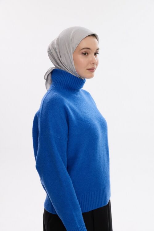 İpeksi Jakar Dama Desen Eşarp - Gümüş Gri - Camellia Scarfs (1)