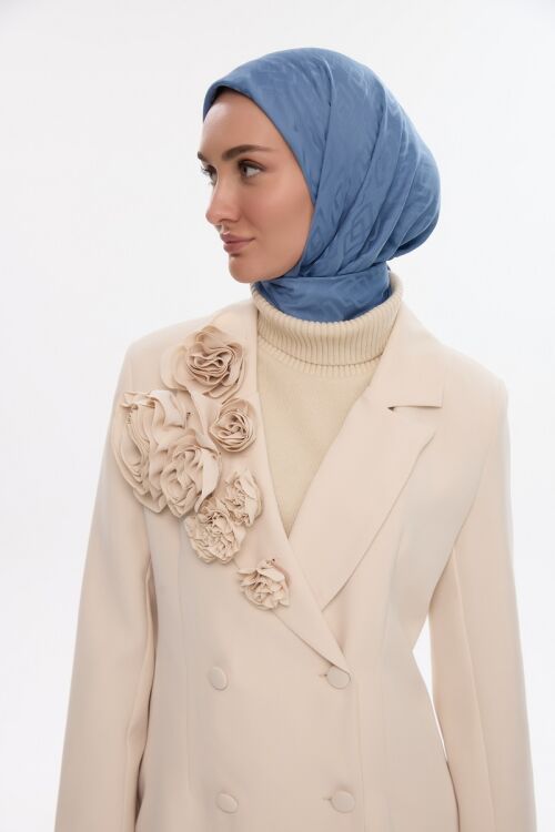 İpeksi Jakar Dama Desen Eşarp - İndigo - Camellia Scarfs (1)