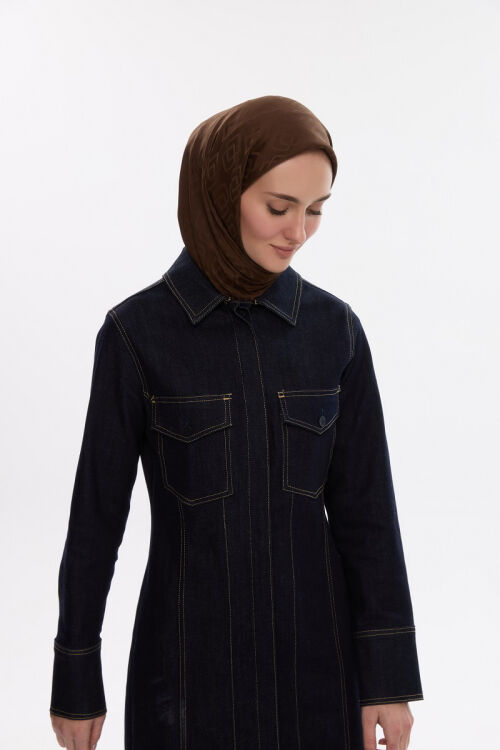 İpeksi Jakar Dama Desen Eşarp - Kahve - Camellia Scarfs (1)