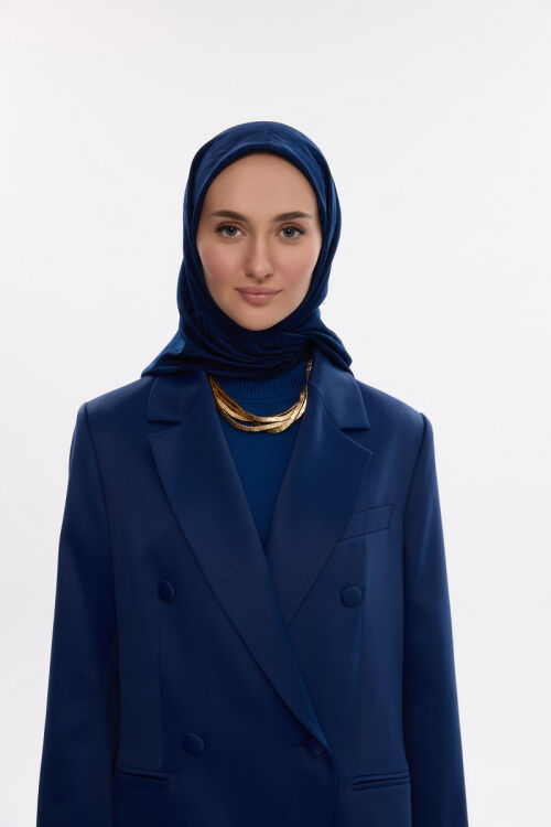 İpeksi Jakar Dama Desen Eşarp - Lacivert - Camellia Scarfs (1)
