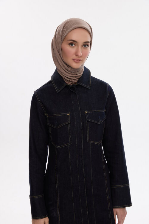 İpeksi Jakar Dama Desen Eşarp - Vizon - Camellia Scarfs (1)