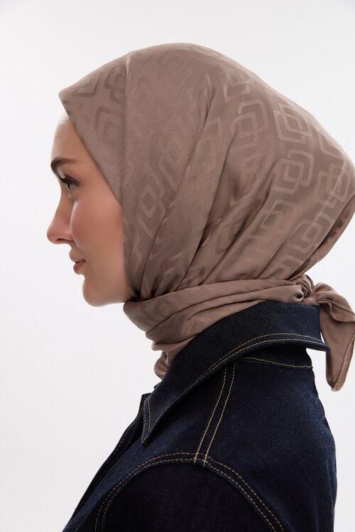 İpeksi Jakar Dama Desen Eşarp - Vizon 