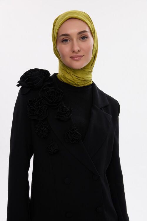 İpeksi Jakar Dama Desen Eşarp - Yağ Yeşilli - Camellia Scarfs (1)