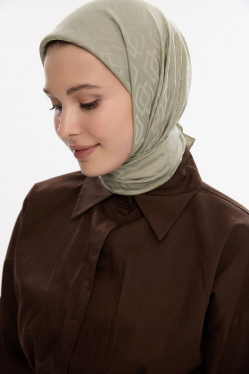 İpeksi Jakar Dama Desen Eşarp - Zeytin Yeşili - Camellia Scarfs