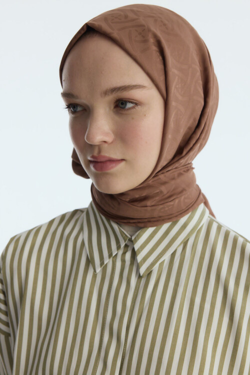 İpeksi Jakar Elegant Desen Şal - Açık Kahve - Camellia Scarfs