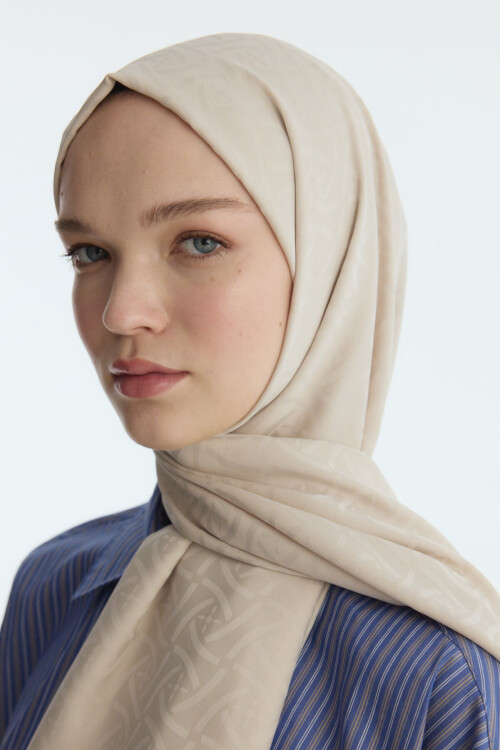 İpeksi Jakar Elegant Desen Şal - Badem Sütü 