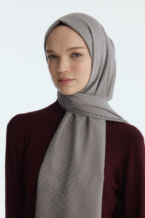 İpeksi Jakar Elegant Desen Şal - Füme - Camellia Scarfs (1)