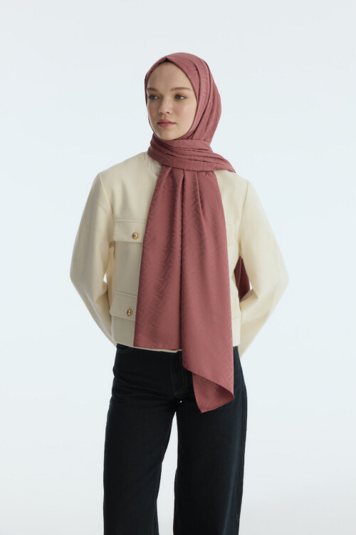 İpeksi Jakar Elegant Desen Şal - Gül - Camellia Scarfs (1)