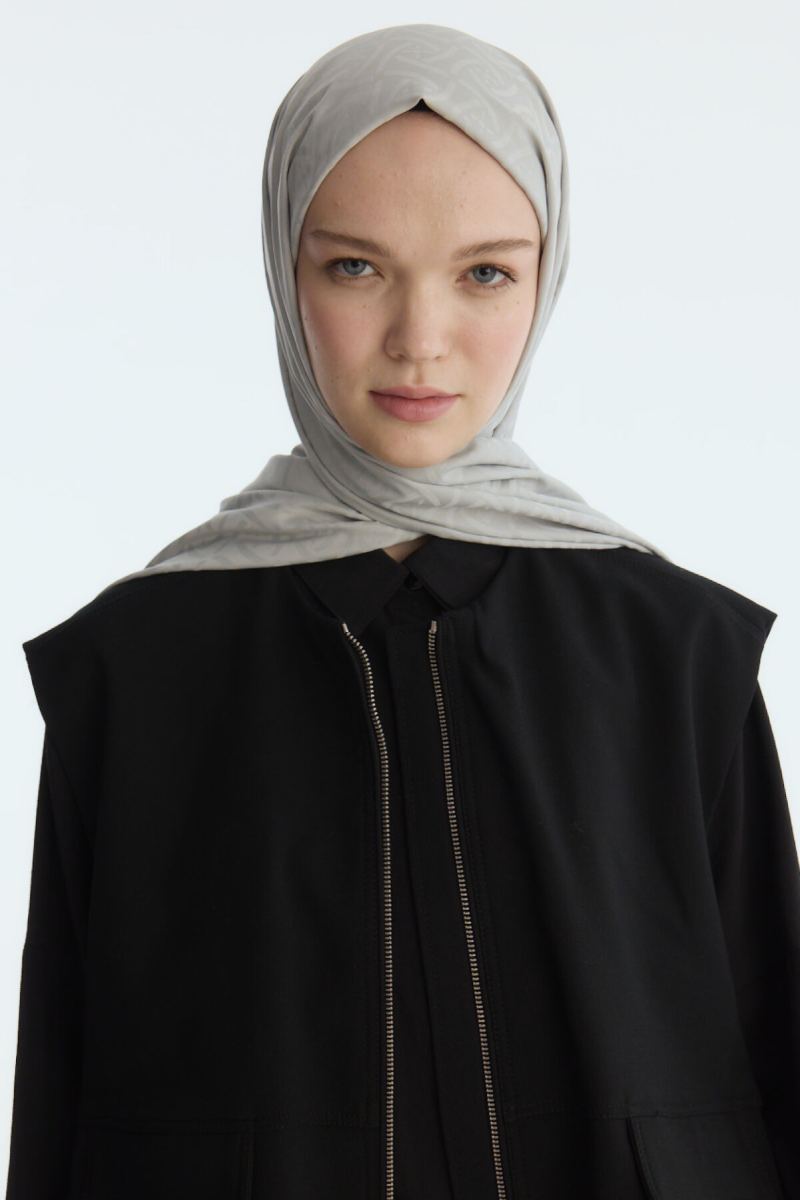 İpeksi Jakar Elegant Desen Şal - Gümüş Gri - 1