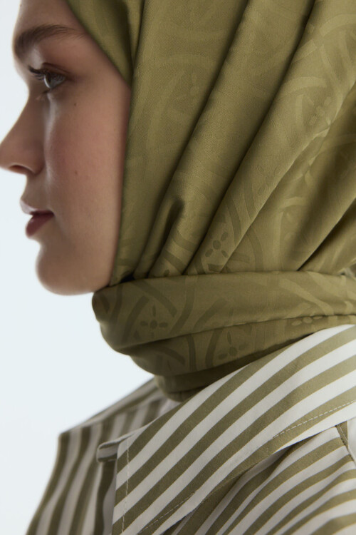 İpeksi Jakar Elegant Desen Şal - Haki - Camellia Scarfs (1)