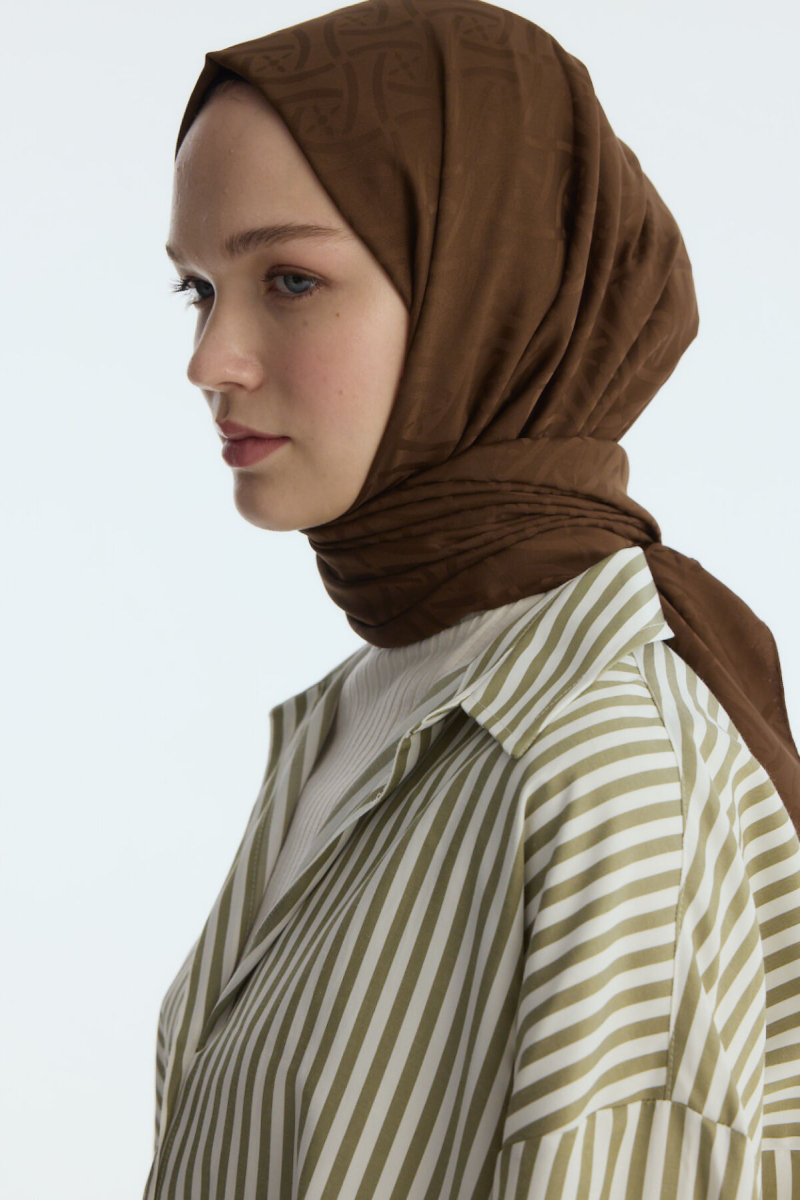 İpeksi Jakar Elegant Desen Şal - Kahve - 2