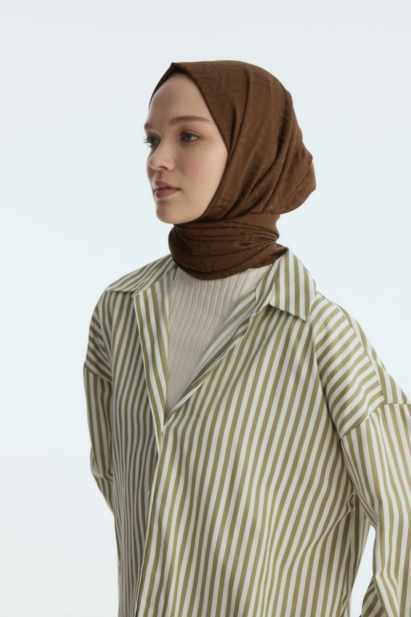 İpeksi Jakar Elegant Desen Şal - Kahve - 4