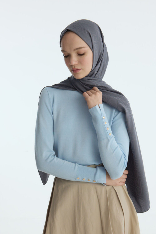 İpeksi Jakar Elegant Desen Şal - Koyu Gri 