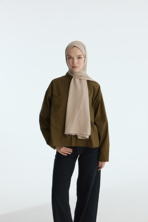 İpeksi Jakar Elegant Desen Şal - Kum - Camellia Scarfs (1)