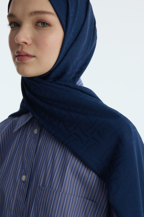 İpeksi Jakar Elegant Desen Şal - Lacivert - Camellia Scarfs (1)
