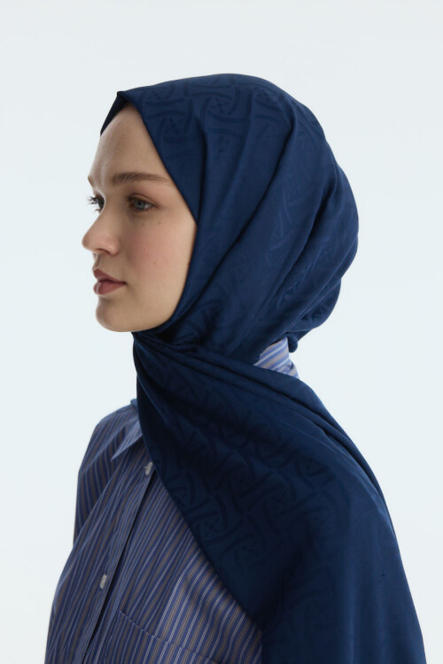 İpeksi Jakar Elegant Desen Şal - Lacivert - Camellia Scarfs