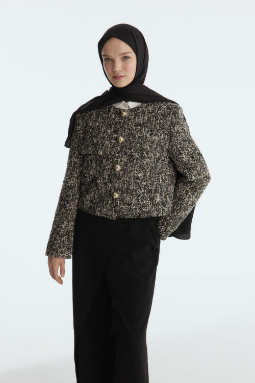 İpeksi Jakar Elegant Desen Şal - Siyah - Camellia Scarfs (1)