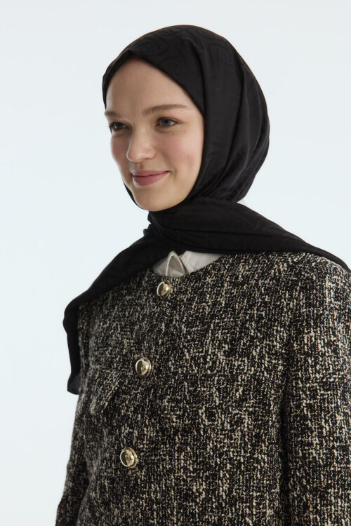 İpeksi Jakar Elegant Desen Şal - Siyah - Camellia Scarfs