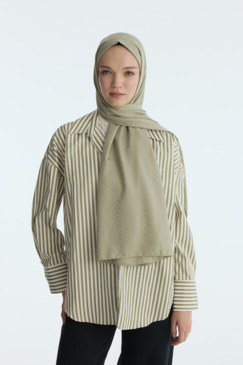 İpeksi Jakar Elegant Desen Şal - Zeytin Yeşili - Camellia Scarfs (1)