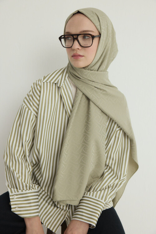 İpeksi Jakar Elegant Desen Şal - Zeytin Yeşili 