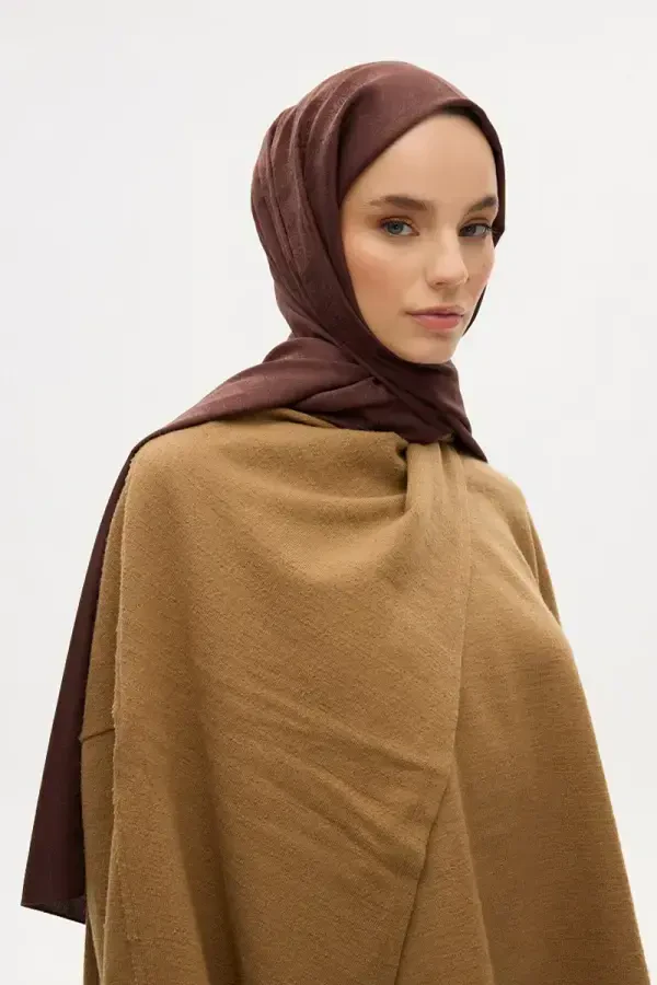 İpeksi Jakar Etnik Desen Şal - Acı Kahve - Camellia Scarfs