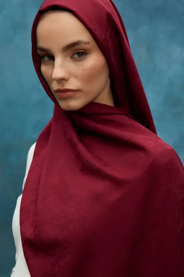 İpeksi Jakar Etnik Desen Şal - Bordo - 4