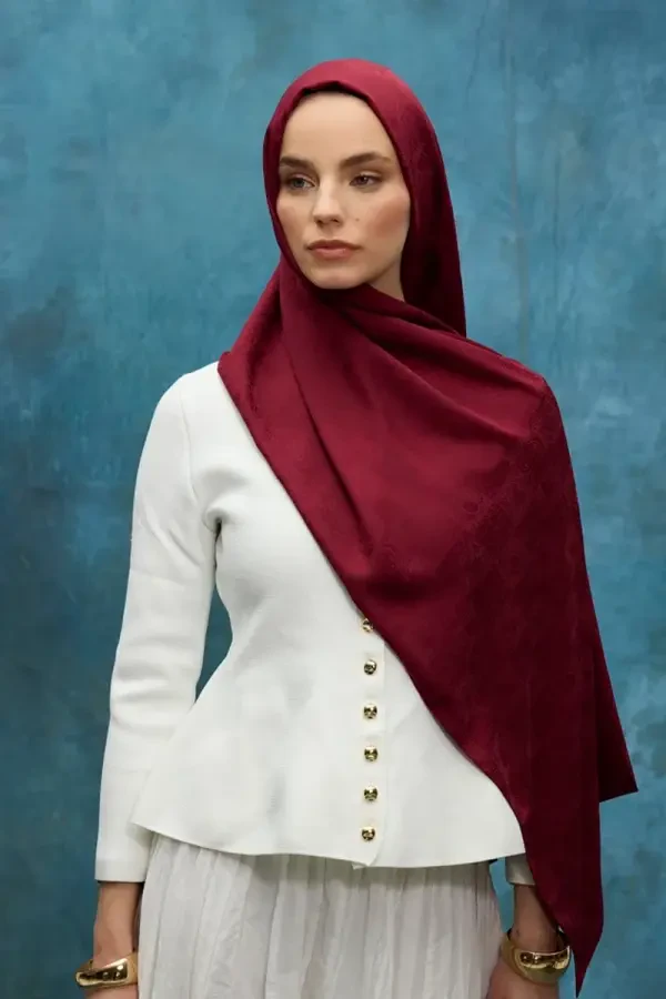 İpeksi Jakar Etnik Desen Şal - Bordo - 2