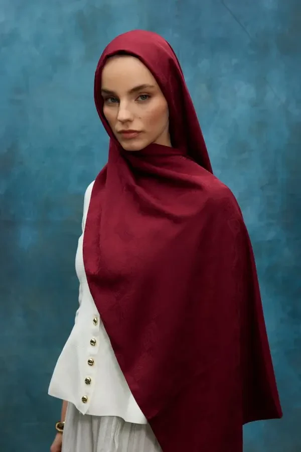 İpeksi Jakar Etnik Desen Şal - Bordo - Camellia Scarfs