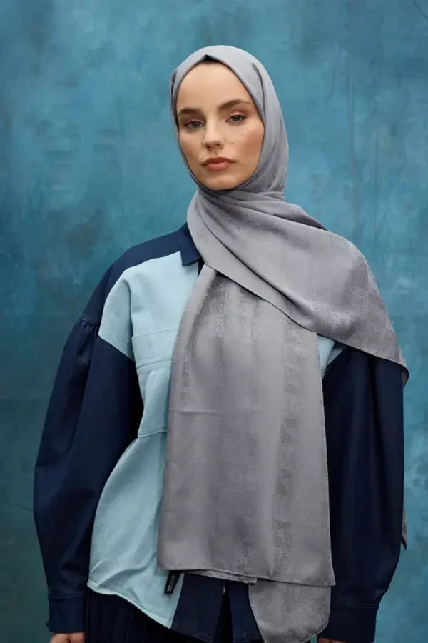 İpeksi Jakar Etnik Desen Şal - Gri - Camellia Scarfs