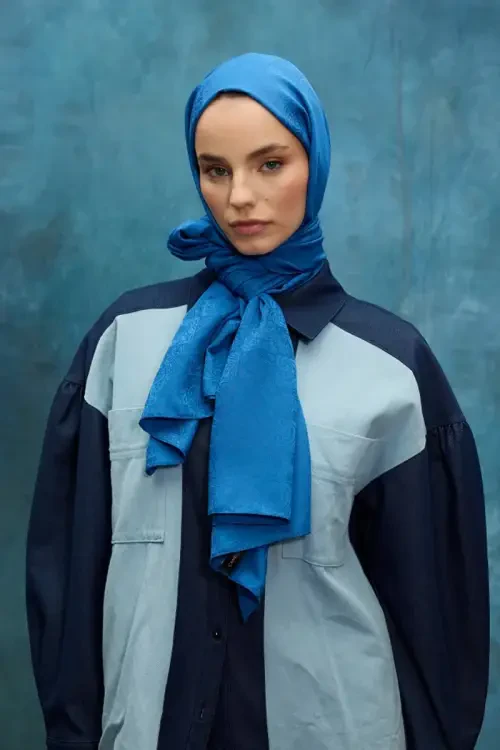 İpeksi Jakar Etnik Desen Şal - İndigo - Camellia Scarfs (1)