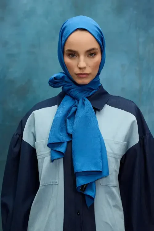 İpeksi Jakar Etnik Desen Şal - İndigo 