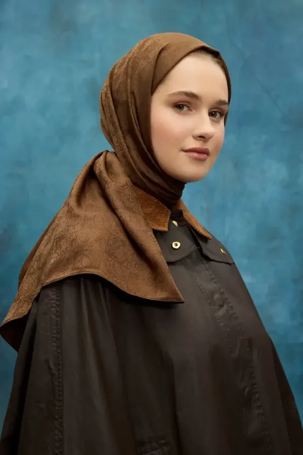 İpeksi Jakar Etnik Desen Şal - Kahve - Camellia Scarfs