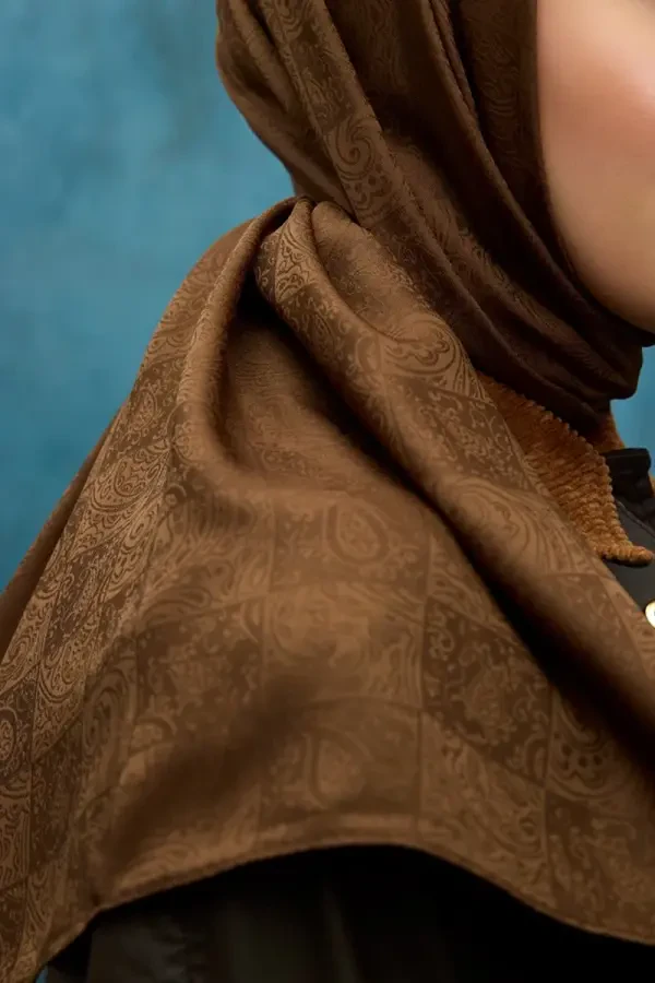 İpeksi Jakar Etnik Desen Şal - Kahve - 4