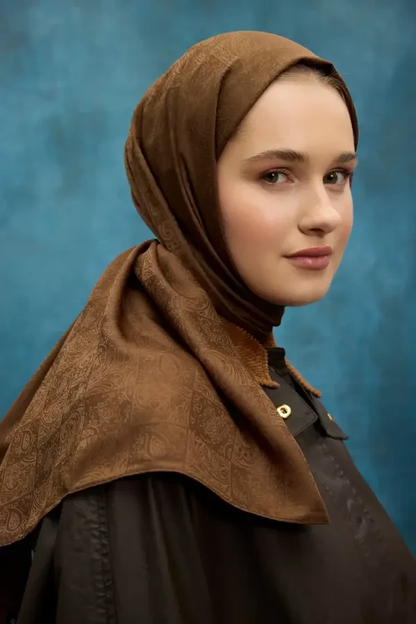 İpeksi Jakar Etnik Desen Şal - Kahve - 3